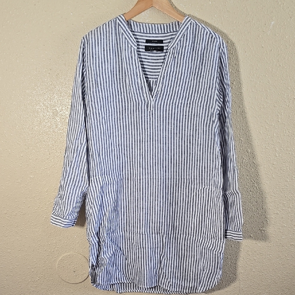 Tahari Striped Linen Tunic Top